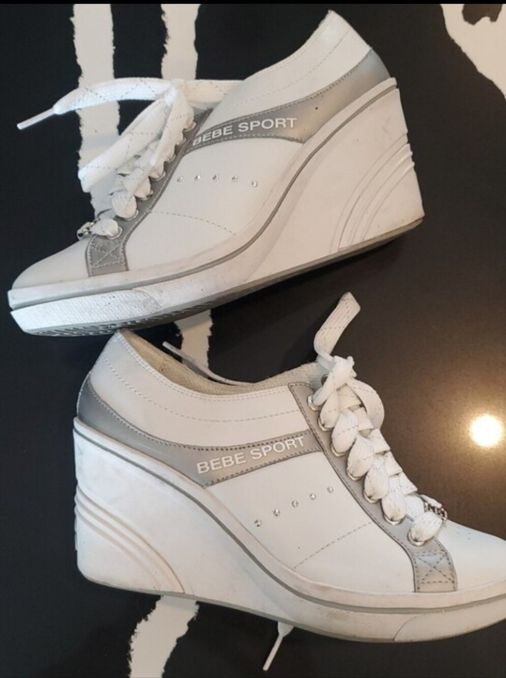 Bebe Sport- Vintage Y2K Wedge Sneakers with Rhinestones Leather/Synthetic Sz.7